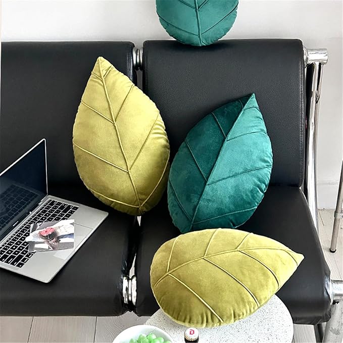 Leaf Pillow,3D Leaf Shaped Plant Pillows Green Tropical Plant Cushion for Sofa Office Bedroom Home Decor Green (19.7"x11.8")