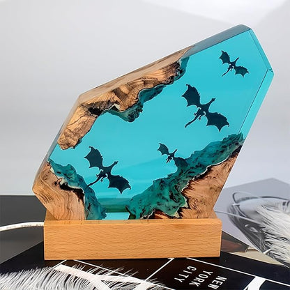 Dragon Resin Wood Lamp,ArtistryHome Decor Bedside Nightlight, Unique Resin Lighting, Nightstand Decorations for Bedroom, Suitable for Holidays