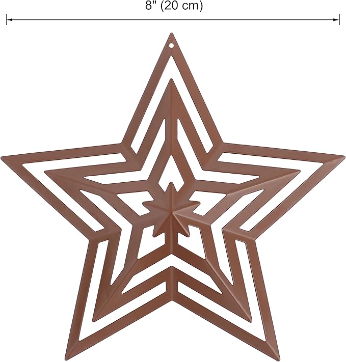 CVHOMEDECO. Primitives Rustic Antique Vintage Gifts Cut-Outs Metal Barn Star for Wall/Wreath/Door Decor, 8-Inch, Set of 3.(Brown)