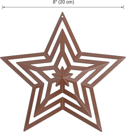 CVHOMEDECO. Primitives Rustic Antique Vintage Gifts Cut-Outs Metal Barn Star for Wall/Wreath/Door Decor, 8-Inch, Set of 3.(Brown)
