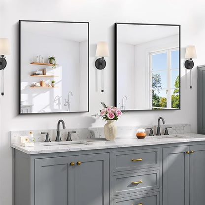 COFENY Black Bathroom Mirror for Wall, 24x32 Inch Rectangle Mirror with Metal Frame, Modern Vanity Mirrors for Bathroom Living Room, Entryway Hangs Horizontal or Vertical