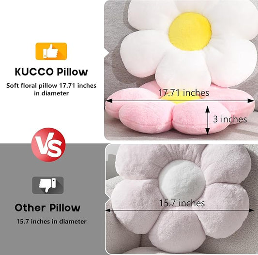 17.7 Inch White Flower Pillow – Daisy Shaped Cute Decorative Throw Pillow, Soft Floral Seating Cushion Floor Pillows for Sofa, Bed, Chair & Room Easter Decorations for Home
