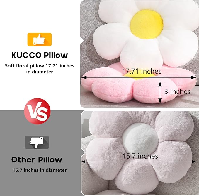 17.7 Inch Black Flower Pillow – Daisy Shaped Cute Decorative Throw Pillow, Soft Floral Seating Cushion Floor Pillows for Sofa, Bed, Chair & Room Easter Decorations for Home