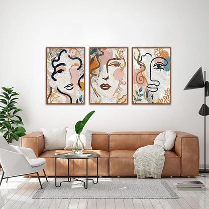 KAlRNE Abstract Woman Wall Art Set of 3(24”X36”),Boho Modern Line Wall Decor,Modern Matisse Framed Canvas Paintings, Floral Graffiti Art Prints For Living Room Bedroom Women Office Decoration