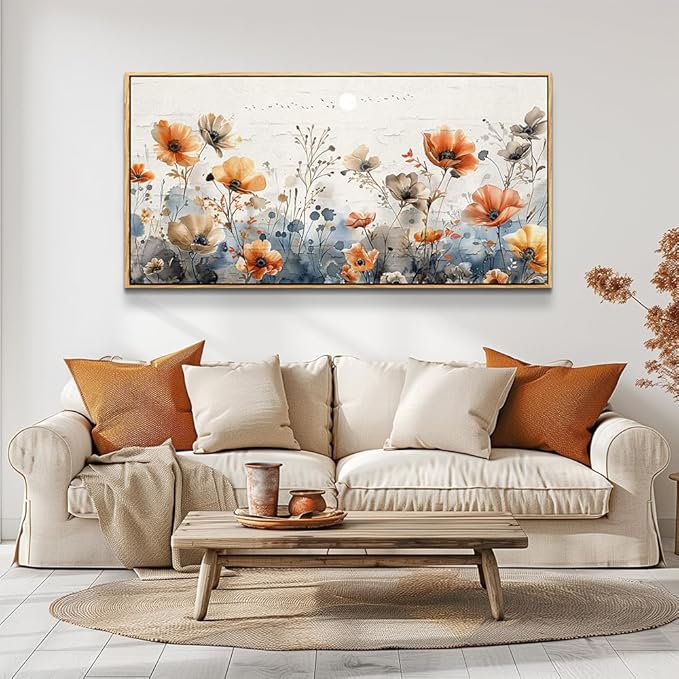 QIYILEXWART Wood Framed Canvas Wall Art For Living Room Large Wall Decor For Office Bedroom Decorations Farmhouse Pictures Flower Bush Paintings Stretched And Framed Artworks Room Ready To Hang