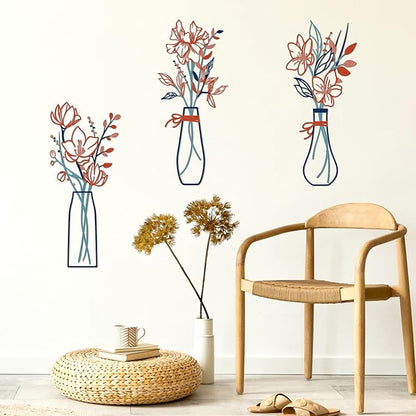 Zzbakress 3 Pcs Metal Flowers Wall Arts Rustic Farmhouse Decor Bathroom Wall Decor Metal Wall Decor for Living-room Dining-Room Kitchen Minimalist Decor Housewarming Gifts (Blue Orange)