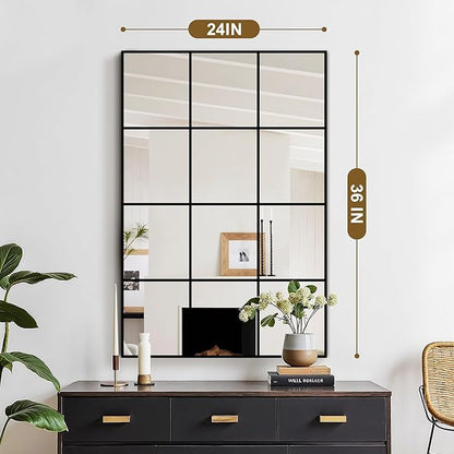 Window Mirrors for Wall Decor, Wall Mirrors Decorative Window Pane 24 x 36, Rectangular Metal Framed Wall Mounted Mirrors for Bedroom, Living Room, Dining Room, Entryway, Bathroom, Fireplace