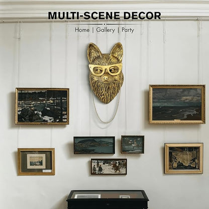 montresor Animal Head Wall Sculptures Decor 9.4 inchs Gold Fox Vintage 3D Wall Decor Art for Whimsigoth Gold Animal Heads for Wall Lightweight Material Accent Wall Hanging Room Decor for Maximalist