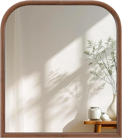 28"x32" Arch Wall Mirror for Wall, Wall Mounted Vanity Mirror for Bedroom, Wood Grain Finish Frame Mirror with Tempered Glass, Vintage Decorative for Bathroom, Entryway, Living Room, Walnut