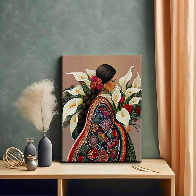Calla Lily Canvas Wall Art Mexican Vintage Flower Decor painting Pictures Girls White Floral Plant Posters Prints for living room Bathroom Bedroom Office Hallway Home Decoration