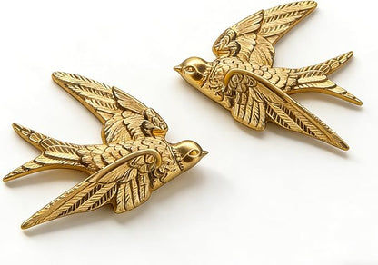 AMOIENSIS Bird Wall Sculpture Art, (Set of 2) 4¾ inch Resin Gold Bird 3D Sculpted Floating Hanging Wall Sculpture Decoration