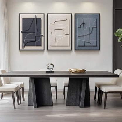Large 3D Textured Framed Blue and White Abstract Wall Art, 3 Piece Modern Artwork for Walls, Minimalist Navy Blue Geometric Paintings for Living Room, Bedroom, Dining Room, Office Wall Decor 20x30 In