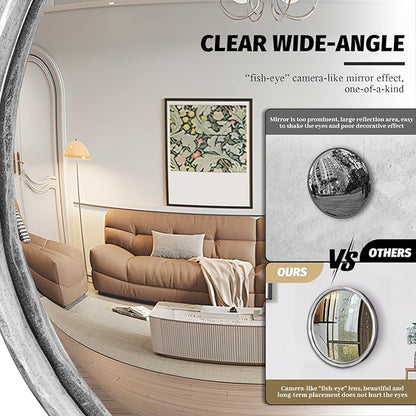 12" Antique Silver Round Convex Mirror, Small Circle Wall Mirror with Thick Metal Framed, Hand-Forged Round Decorative Wall Mirrors for Bathroom, Vanity