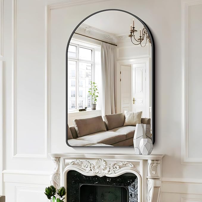FORBATH Arched Mirror 32x48 Inch, Bathroom Mirror Wall Mounted Modern Black Aluminum Alloy Frame Decor Large Dresser, for Bedroom Living Room Entryway, Hanging or Leaning Against Wall