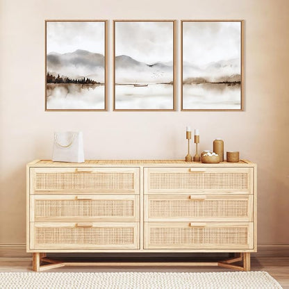 Neutral Abstract Mountain Framed Canvas Print Wall Art Set,Watercolor Beige and Gray Calming Landscape Wall Decor,Modern Minimalist Nature Artwork for Living Room,Bedroom-16 x24 x3