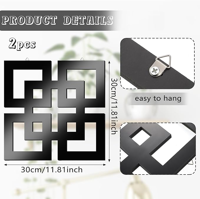 Weysat Wall Mount Home Mirror, 2 Pieces Silver Square Decorative Mirror for Bedroom, Living Room, Bathroom, 11.8 x 11.8 Inches(Black,Mirrored)