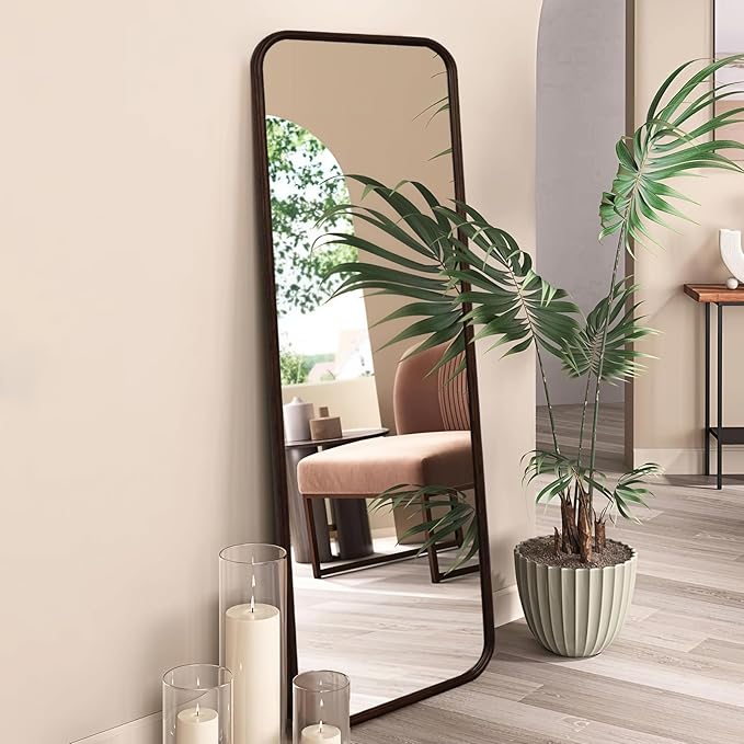 Niccy 63"×20" Wood Frame Rect Full Length Mirror, HD Long Wall-Mounted Mirrors, Large Body Hanging Mirrors for Living Room, Explosion-Proof Decorative Vanity Mirrors for Entryway, Bedroom, Red Walnut
