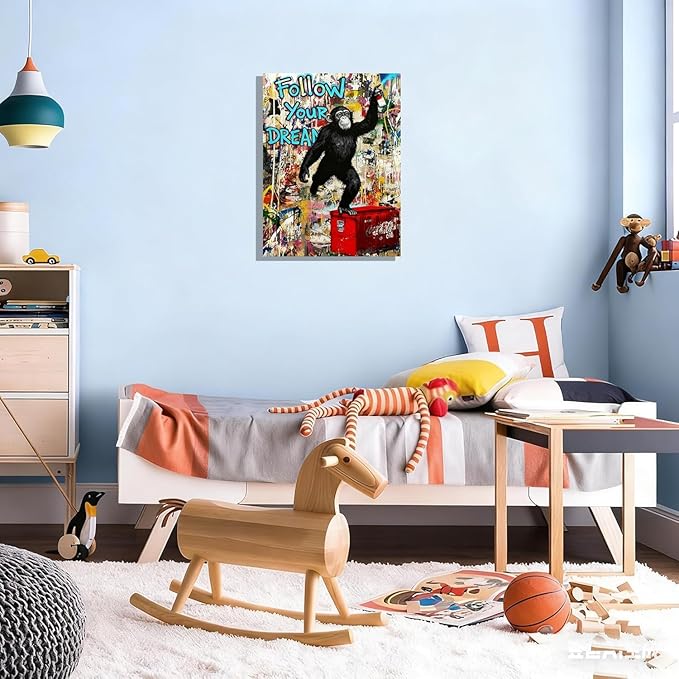12x16 Graffiti Street Art Gorilla Canvas Wall Decor Urban Pop Funny Picture Monkey Framed Gallery Street Posters Teen Boys Bedroom Pictures Kids Room Prints Men Office Home Decoration