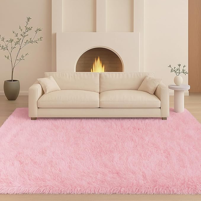 6x9 Rugs for Living Room, Cute Pink Rug for Bedroom,Plush Fluffy Carpet, Non-Slip Upgrade Baby Room Rug, Suitable for Kids Dorm Home Decor Aesthetics.
