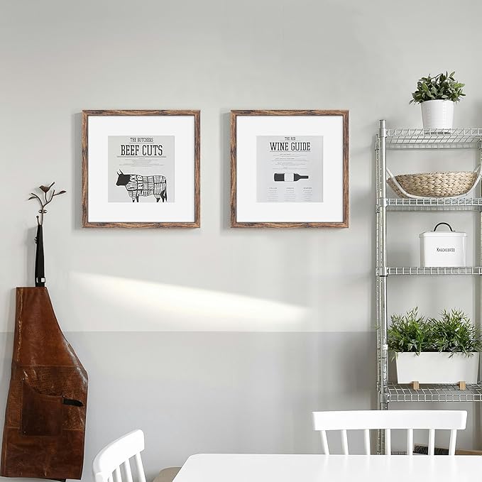 12x12 Picture Frame Sef of 10, Display Pictures 8x8 with Mat or 12 x 12 Without Mat, Photo Frame Collage for Wall Gallery Decor, Wall Mounted, Brown