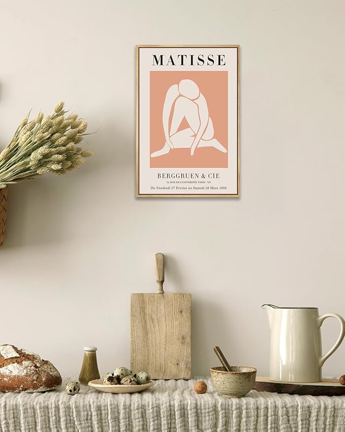 Zzuyi Henri Matisse Framed Wall Art,Boho Orange Danish Pastel Room Decor Aesthetic,Abstract Art Prints Matisse Paintings-12''x16''Natural Framed