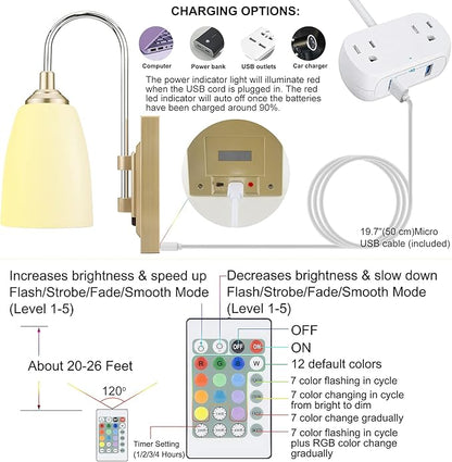 LUXSWAY Wall Sconce, 12 Color Changing,Wall Lamp Over Bed Headboard Light, Wall Mounted Light for Hallway Bedroom Home Decor, Dimmer & Timer Off-1Pack