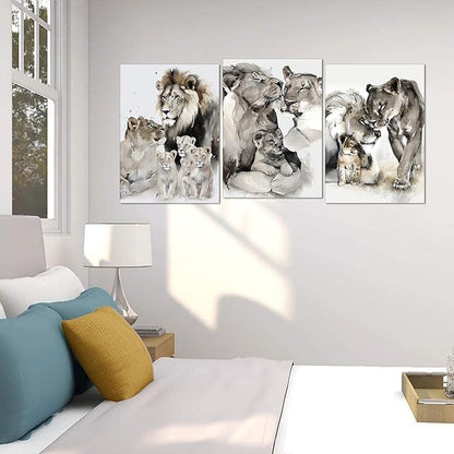 Lion Canvas Wall Art Decor 3 Pieces Wild Animal Portrait Painting Prints on Canvas Watercolor Style Lion Pictures Decor Artwork Living Room Bedroom Office Decor, Framed 20" x 28" x 3pcs