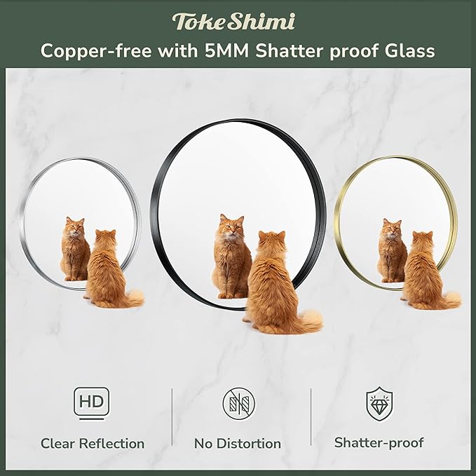 TokeShimi Round Mirror 30 Inch Brushed Silver Round Bathroom Mirror for Wall Non-Rusting Aluminum Alloy Brushed Silver Metal Frame Modern Circle Mirror Fit in Minimalist Multi Style for Decor