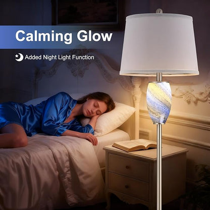 Lovlast Modern Floor Lamp with Nightlight for Living Room, Bedroom, Stained Glass Blue Lamp for Living Room Decor, Mid Century 65" Tall Standing Corner Lamp(Bulb Included)