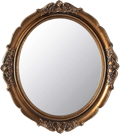 Funerom 12.8 x 14.3 inch Vintage Decorative Wall Mirror, Hanging Mirrors for Bedroom Living-Room Dresser Decor, Oval (Antique Gold)