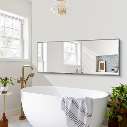 CILIBER Beveled Mirror, 24x60 Large Frameless Bathroom Mirrors for Wall, 3mm Tempered Glass Rectangle Vanity Mirror with Beveled Edge, Crystal-Clear, Hangs Horizontally or Vertically
