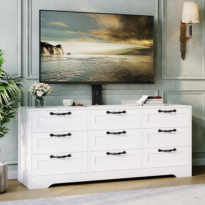 GarveeHome 9 Drawer Dresser TV Stand with Mount for 32-85 in TVs, Modern Entertainment Center with Drawers, Media Console Table for Bedroom Living Room