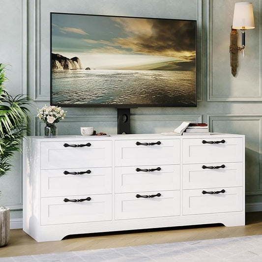 GarveeHome 9 Drawer Dresser TV Stand with Mount for 32-85 in TVs, Modern Entertainment Center with Drawers, Media Console Table for Bedroom Living Room