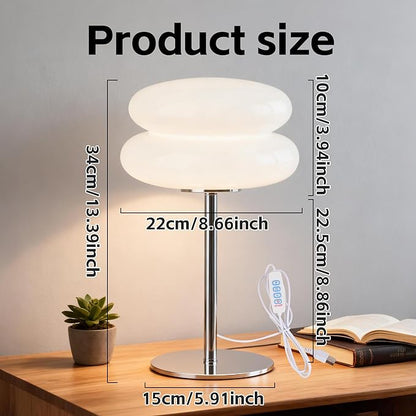 Mushroom Lamp for Bedroom,Mid Century Modern Lamp for Nightstand, Dimmable Retro Egg Tart Bedside Small Lamps,Unique Home Mushroom Decor Aesthetic Cute Table Lamps for Living Room (White)