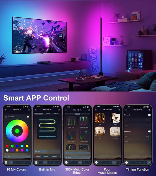 2PCS Corner Floor Lamp,Smart RGB LED Corner Lamp with App and Remote Control,16 Million Colors & 68+ Scene,Music Sync,Timer Setting,Ideal Standing Lamp for Living Rooms,Bedrooms,Gaming Rooms