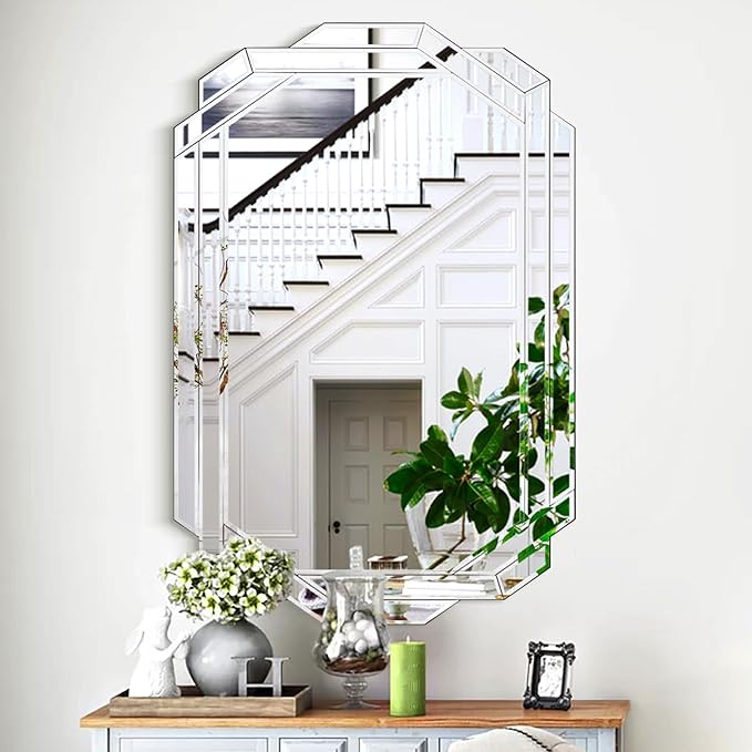 Chende 32" x 47" Large Bathroom Mirror for Wall, Decorative Wall Mirror with Beveled Glass Frame, Horizontal/Vertical Mirror for Living Room, Dining Room, Bedroom Decor