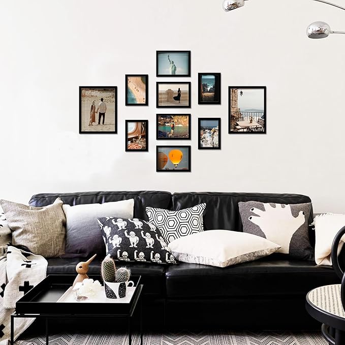 A ART·ZONE Black Picture Frames - 4x6, 5x7, 8x10-10 Pack Photo Frame Mix & Match Set for Wall Decor & Tabletop Display, Minimalist Black Frame Collection