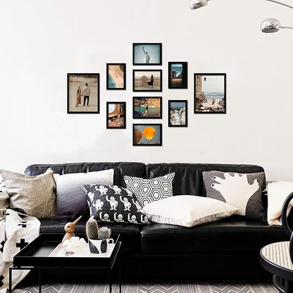 A ART·ZONE Black Picture Frames - 4x6, 5x7, 8x10-10 Pack Photo Frame Mix & Match Set for Wall Decor & Tabletop Display, Minimalist Black Frame Collection