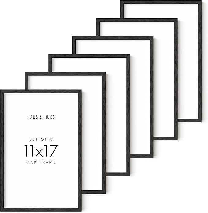 HAUS AND HUES 11x17 Black Oak Frame Set of 6 - Poster Holders, Wooden Wall Collage Display