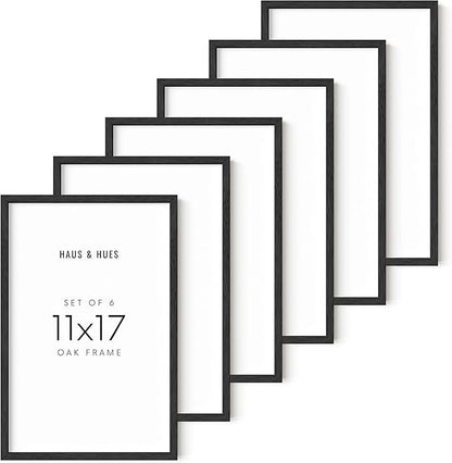 HAUS AND HUES 11x17 Black Oak Frame Set of 6 - Poster Holders, Wooden Wall Collage Display