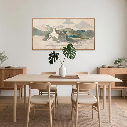 Aurlan House Built on the Rock Matthew 7:25 Wall Art(40"x20"), Boho Jesus Christian Bible Verse Scripture Canvas Artwork, Large Vintage Abstract Mountain Nature Landscape Decor for Home Dining Room Christ Gift