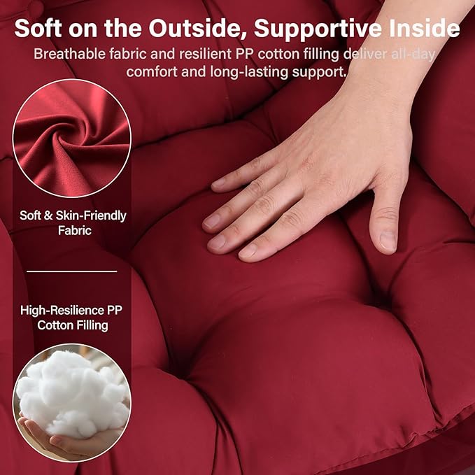 MBOOYOME Lazy Chair, Modern Soft Reading Chair Accent Contemporary Sofa Chair with Armrests and a Side Pocket for Living Room, Bedroom, Dorm & Office, Burgundy