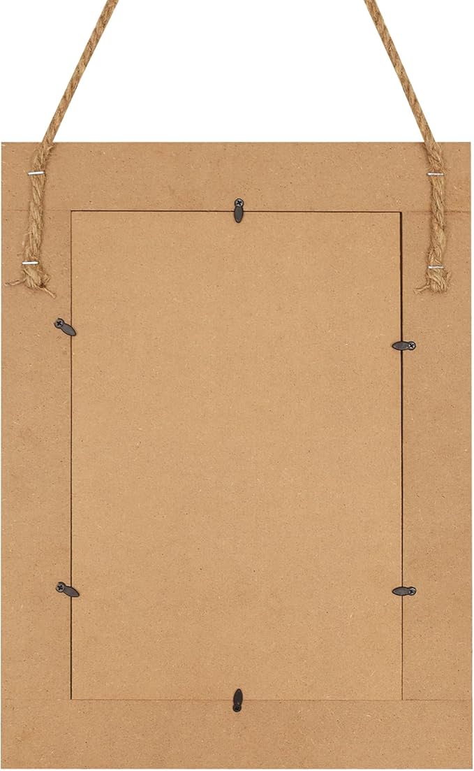 Rectangle Wall Mirror for Bathroom, Distressed White Wood Decor with Hanging Rope for Rustic Home Decor, Vanity, Living Room 12"×16"（Black）