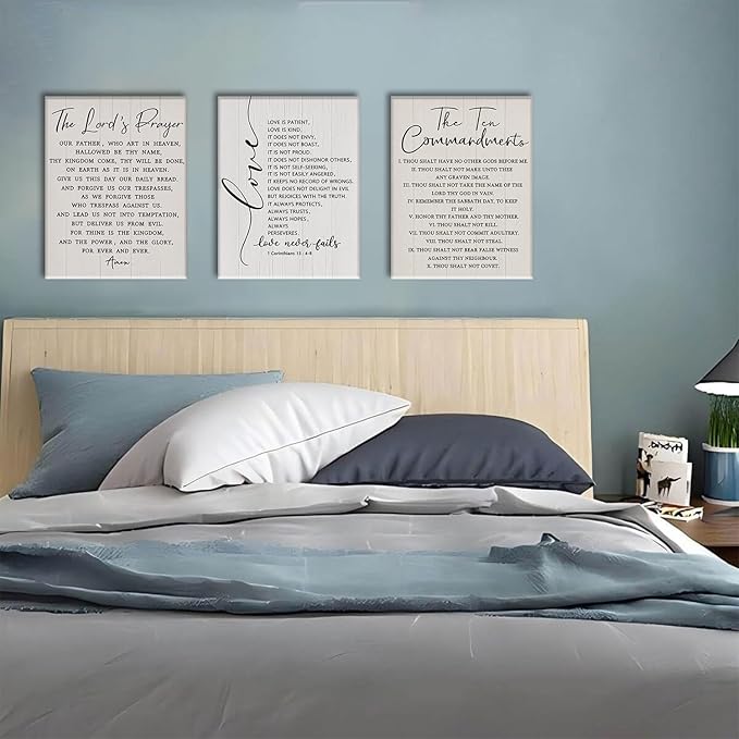 AOYUSMO 3 Piece The Ten Commandments Canvas Wall Art Scripture Christian Wall Art Bible Verse Pictures Wall Decor Jesus Religious Art Prints for Living Room Church Office