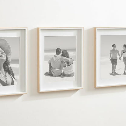 Kate and Laurel Gibson Modern Wall Picture Frame Set of 3; 14x18 matted to 11x14; White and Natural; Modern Three-Piece Frame Set for Gallery Wall Frame Set in Living Room Wall Decor