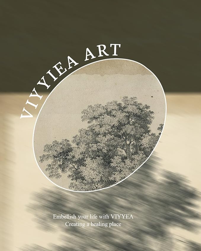 VIYYIEA Vintage Gold Framed Wall Art, Tree Forest Landscape Painting Canvas Prints, Green Gray Tree Natural Sketch Picture, Rustic Farmhouse Artwork for Living Room Bedroom Bathroom, 12x16inch