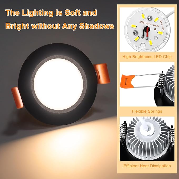 2 Inch LED Recessed Lighting, Dimmable Downlight 3W(35W Halogen Equivalent), CRI80, 3000K Warm White Ceiling Light with LED Driver(16 Pack)