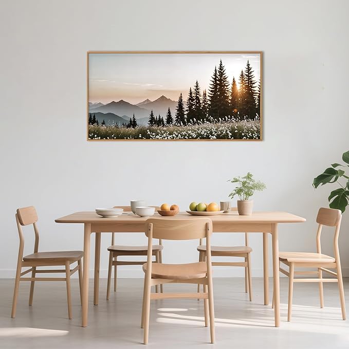 Forest Sunlight Landscape Framed Canvas Wall Art Set,Nature Mountain Pine Tree Wall Decor,Modern Sunrise Wildflower Calming Art Printing for Living Room,Bedroom-20 x40