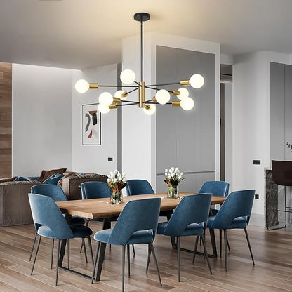 RUIYEY Sputnik Chandeliers Modern Black and Gold Chandeliers 10-Light Mid Century Farmhouse Chandelier Ceiling Light Fixture Height Adustable Pendant Light for Kitchen Island Living Room Dining Room