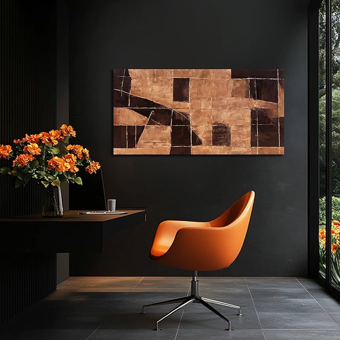 LEVERUP Geometric Block Wall Artwork Gold Canvas Wall Pictures Modern Abstract Wall Decor for Living Room Office Hotel 20×40 Inch Hallway Decorations